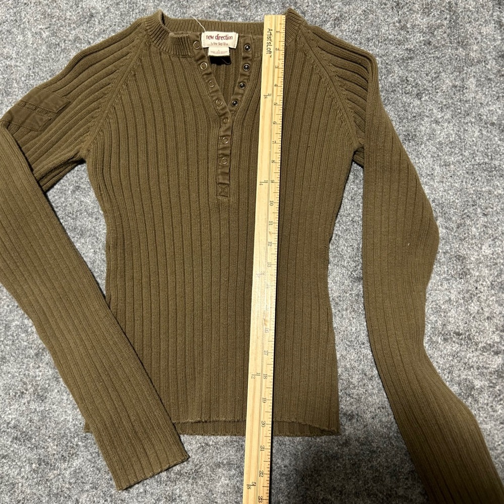 New Direction Ribbed Henley Sweater Brown Olive Snap Neck Size Large - Picture 6 of 6